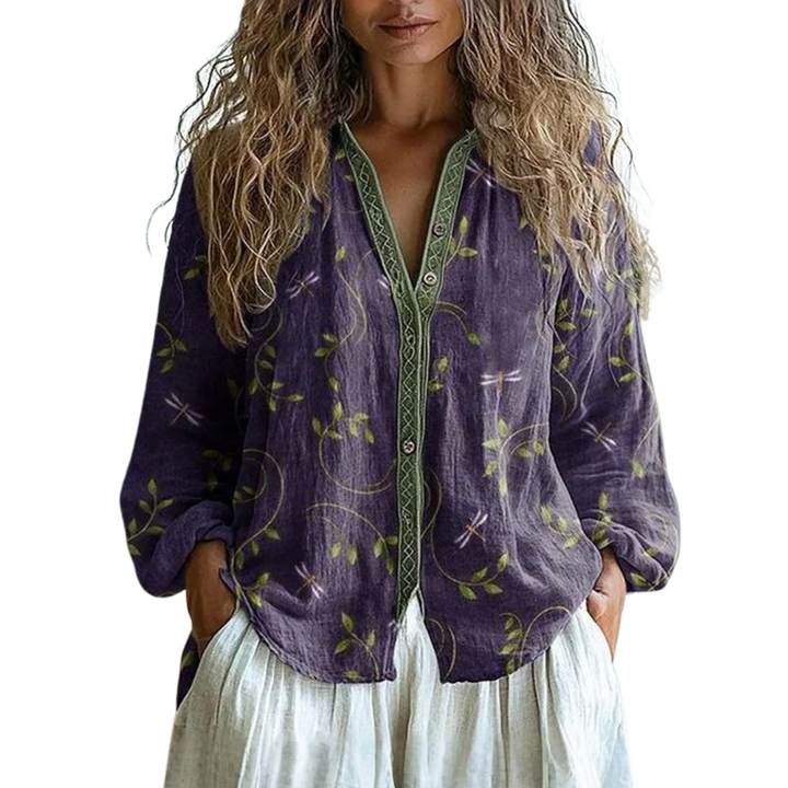Monica - Vintage Leaf Print Blouse