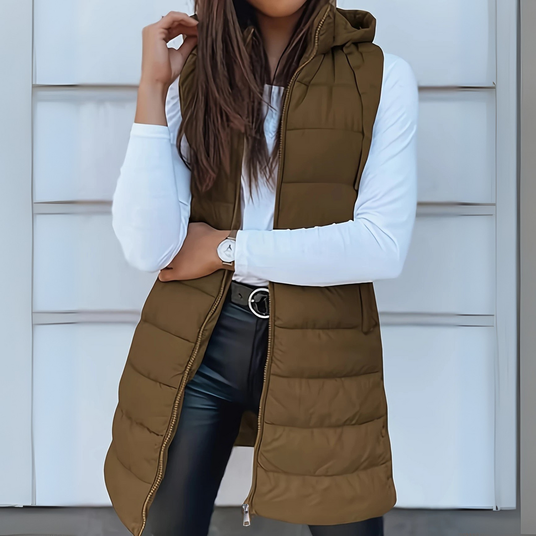Morgan - Casual Sleeveless Hood Long Puffer Vest