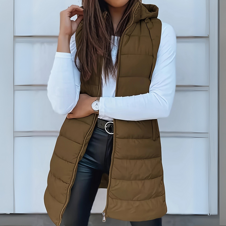 Morgan - Casual Sleeveless Hood Long Puffer Vest