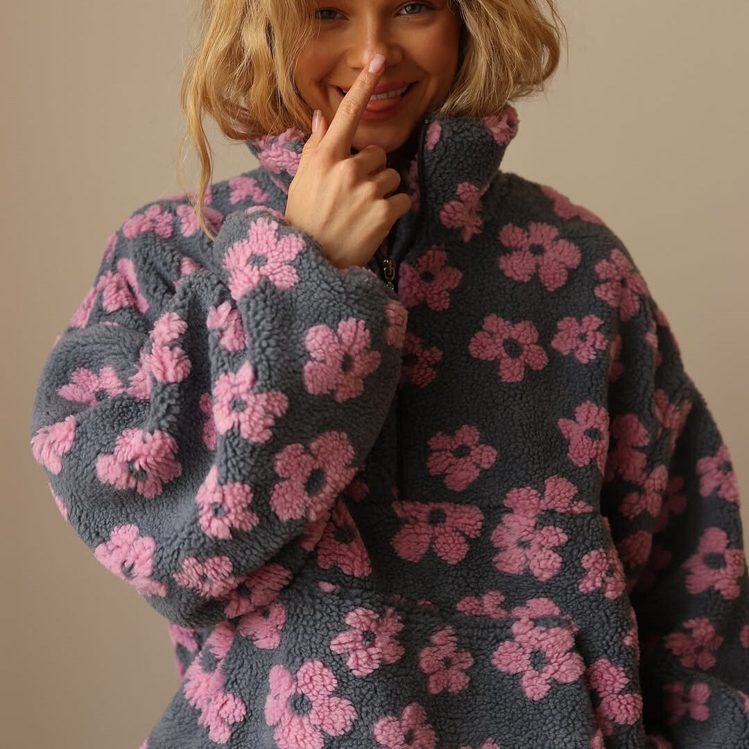 Harper - Fleece Sweater with Long Sleeves and Floral Print