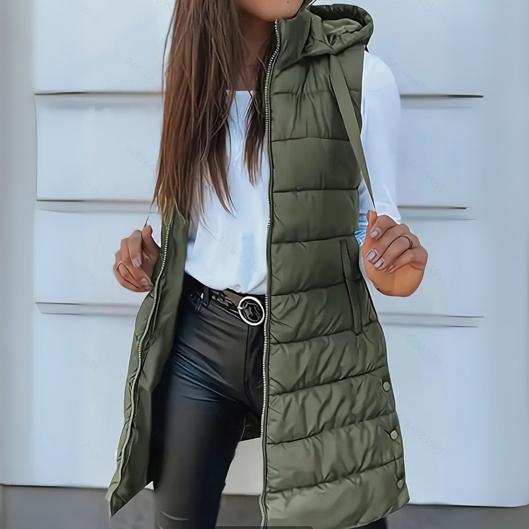 Morgan - Casual Sleeveless Hood Long Puffer Vest