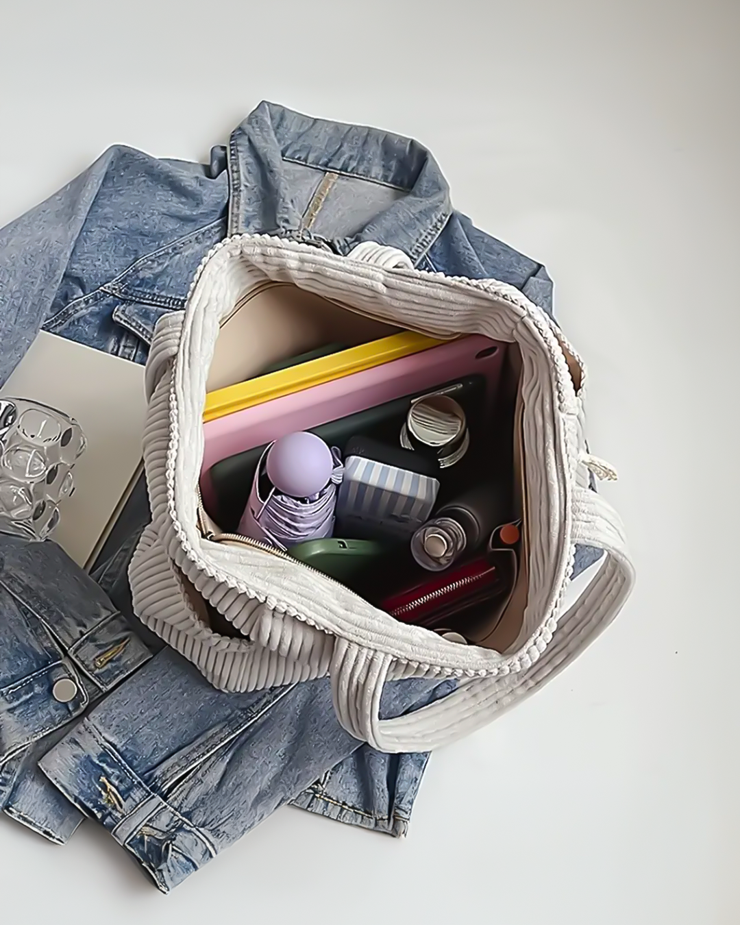 Maya – Ribbed Tote Bag with Cord Detail