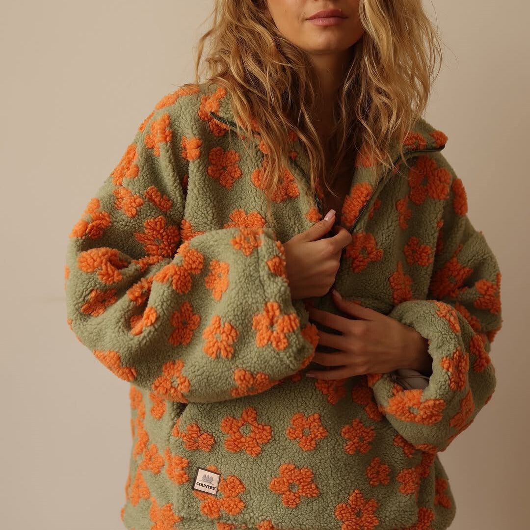 Harper - Fleece Sweater with Long Sleeves and Floral Print