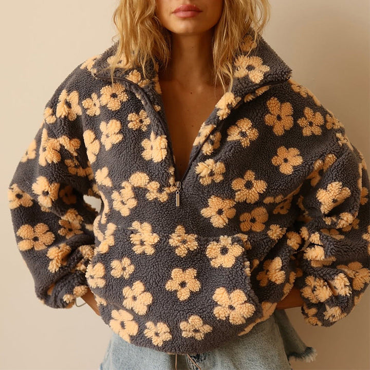 Harper - Fleece Sweater with Long Sleeves and Floral Print
