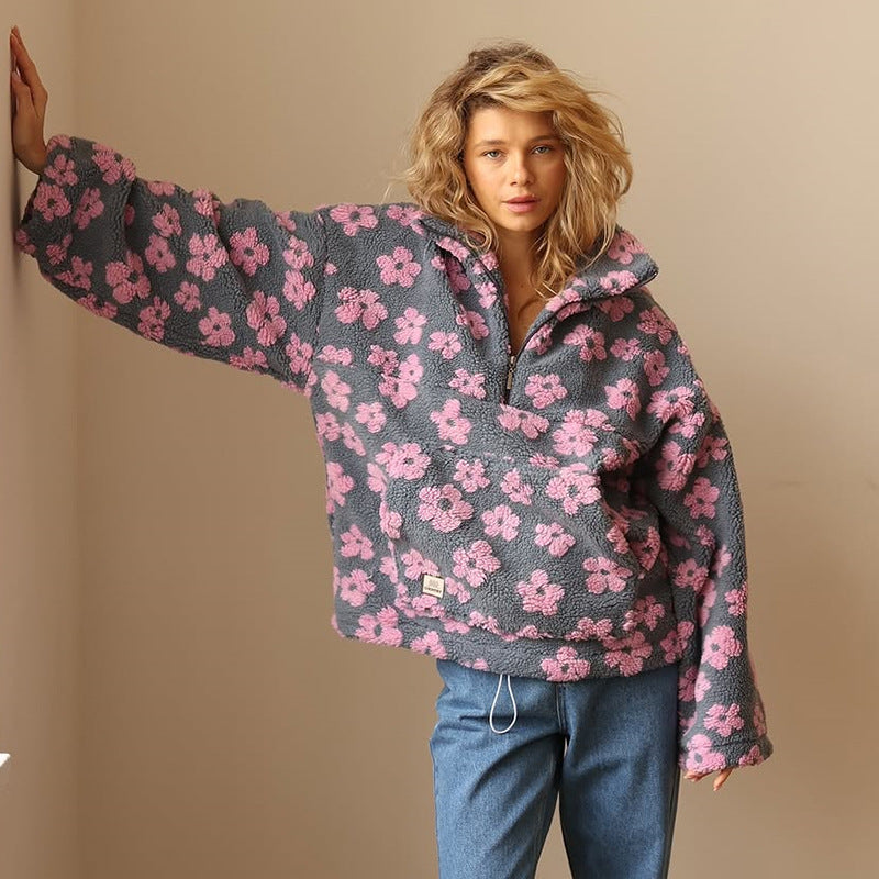 Harper - Fleece Sweater with Long Sleeves and Floral Print