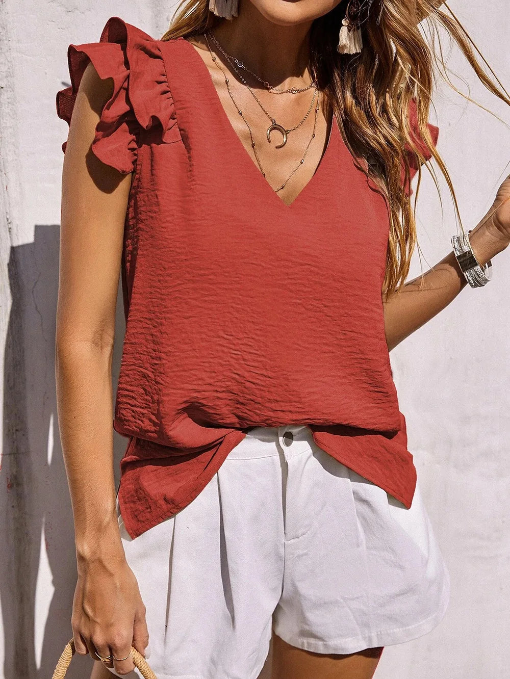 Lynette™ – Flowy Ruffle Sleeve Summer Blouse