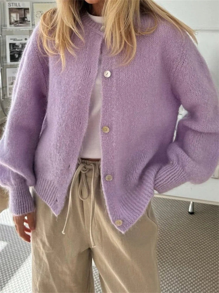 Taylor | Fluffy Knit Cardigan with Buttons